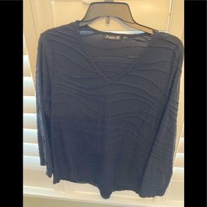 Lulu-B size small black V-neck tunic top with seam details. Very comfortable.